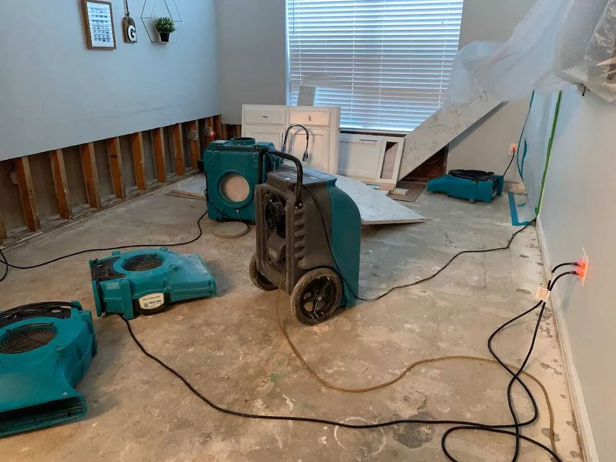 Dehumidifier in flood-cut room for Water Damage Restoration in New Britain